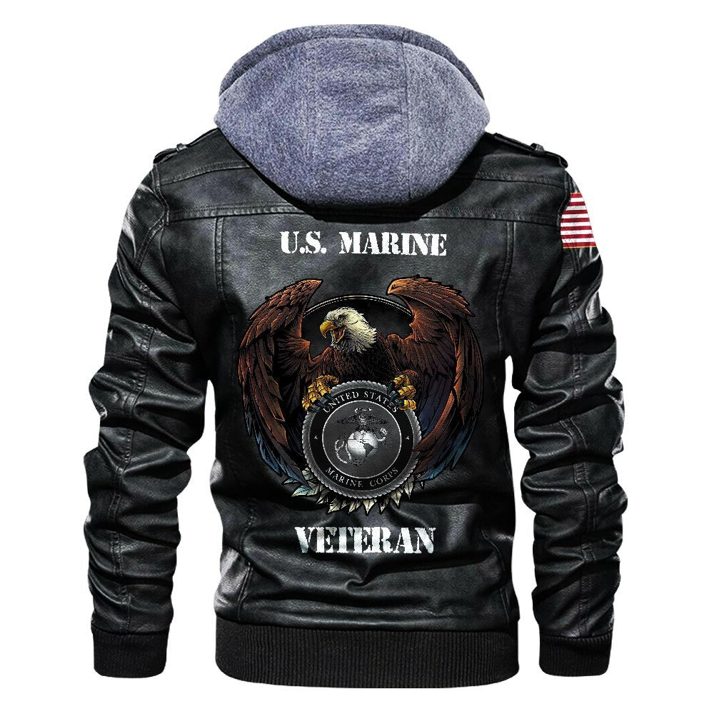 Premium USMC Leather Jacket, Gifts For Marine Veteran, Gifts On Father's Day, Veterans Day.