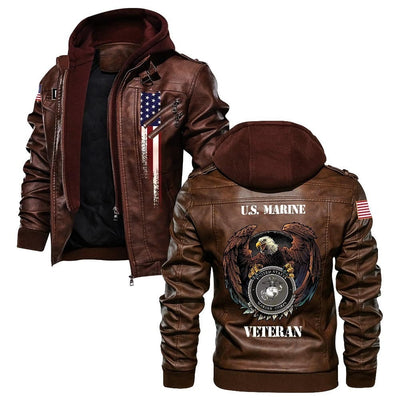 Premium USMC Leather Jacket, Gifts For Marine Veteran, Gifts On Father's Day, Veterans Day.