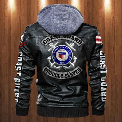 Premium Custom USCG Leather Jacket, Gifts For Coast Guard Veteran, Gifts On Father's Day, Veterans Day.