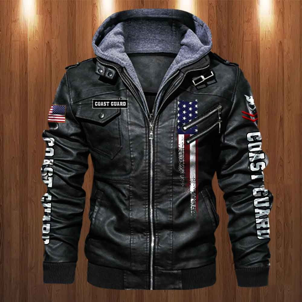 Premium Custom USCG Leather Jacket, Gifts For Coast Guard Veteran, Gifts On Father's Day, Veterans Day.