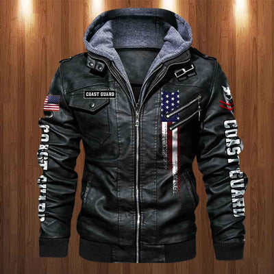 Premium Custom USCG Leather Jacket, Gifts For Coast Guard Veteran, Gifts On Father's Day, Veterans Day.