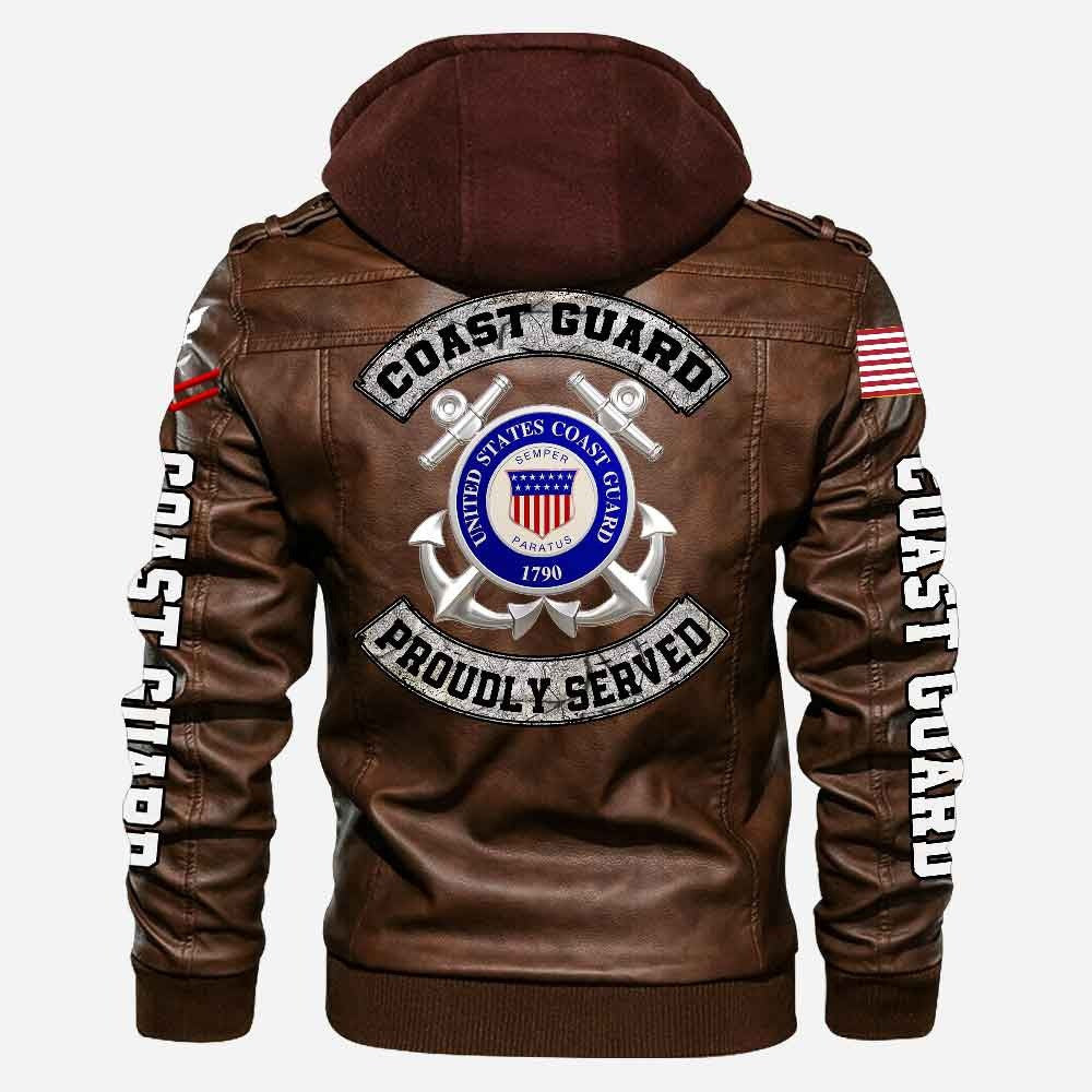 Premium Custom USCG Leather Jacket, Gifts For Coast Guard Veteran, Gifts On Father's Day, Veterans Day.