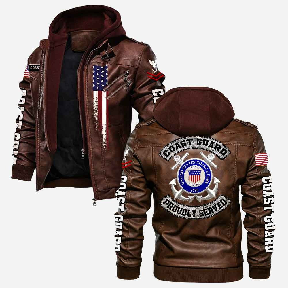 Premium Custom USCG Leather Jacket, Gifts For Coast Guard Veteran, Gifts On Father's Day, Veterans Day.