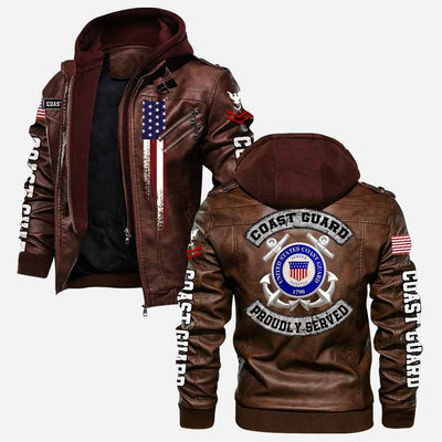 Premium Custom USCG Leather Jacket, Gifts For Coast Guard Veteran, Gifts On Father's Day, Veterans Day.