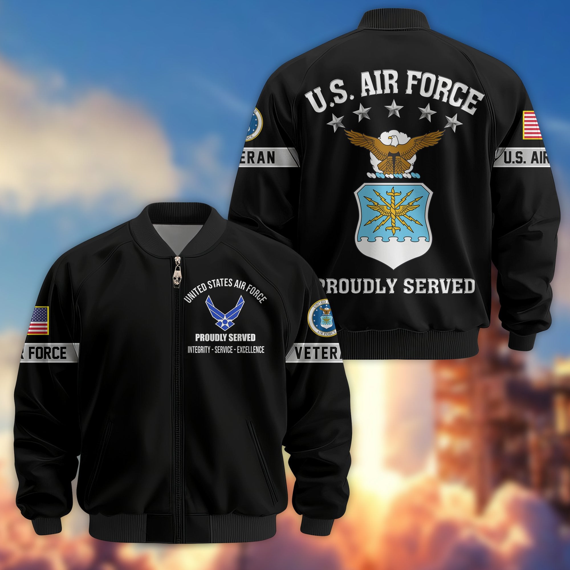 Premium US Veterans Bomber Jacket, Gifts For US Veterans, Gifts On Father's Day, Veterans Day.