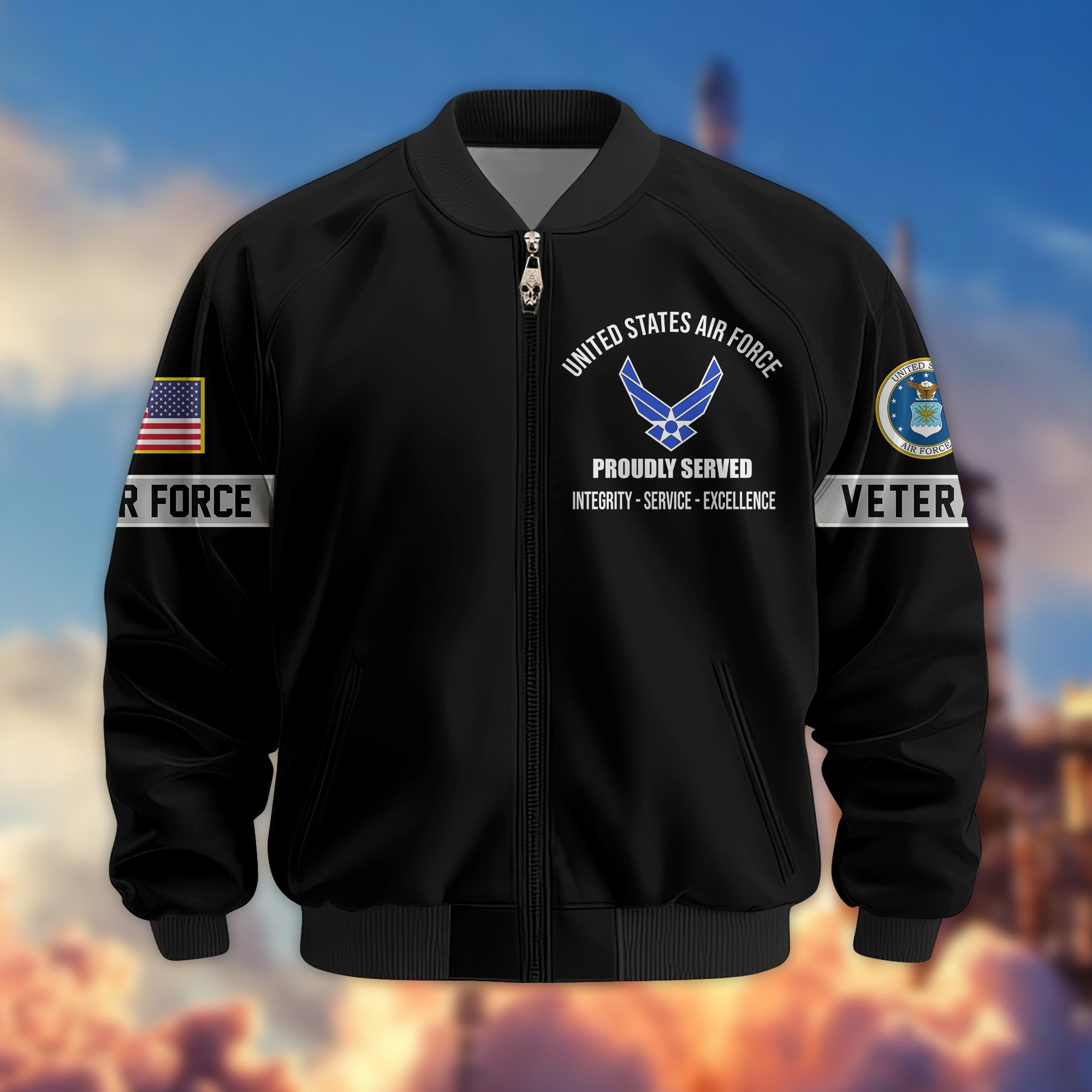 Premium US Veterans Bomber Jacket, Gifts For US Veterans, Gifts On Father's Day, Veterans Day.