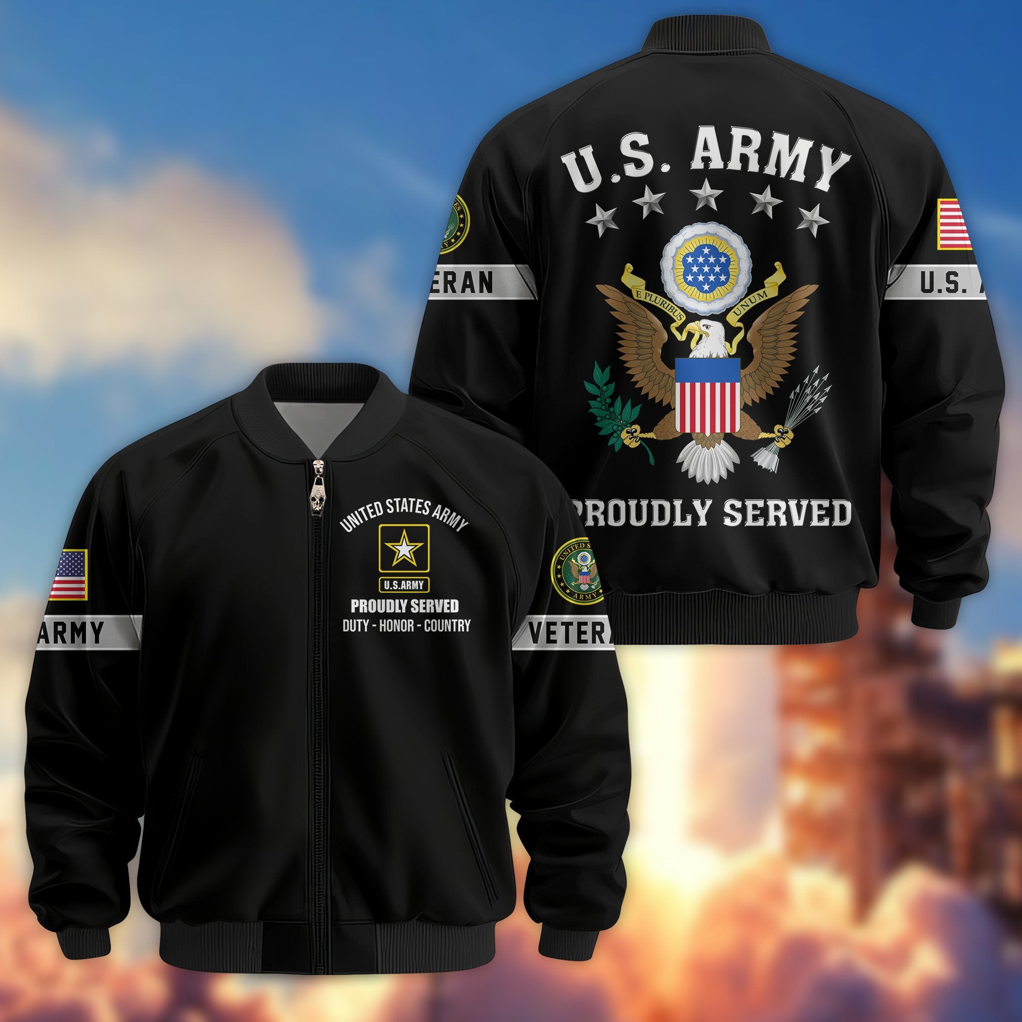 Premium US Veterans Bomber Jacket, Gifts For US Veterans, Gifts On Father's Day, Veterans Day.