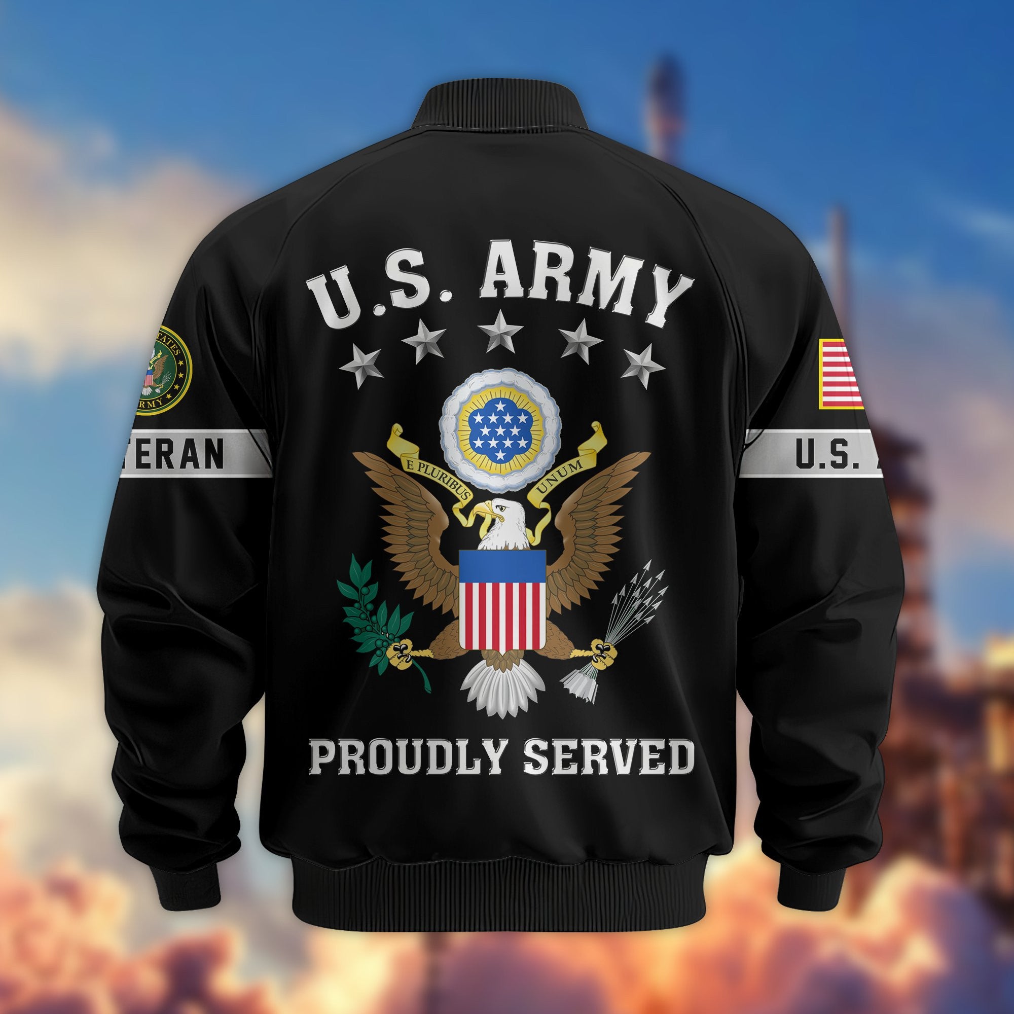 Premium US Veterans Bomber Jacket, Gifts For US Veterans, Gifts On Father's Day, Veterans Day.