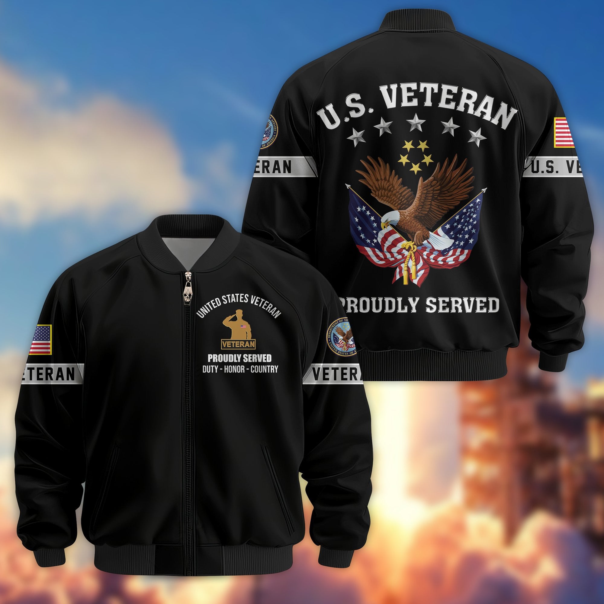 Premium US Veterans Bomber Jacket, Gifts For US Veterans, Gifts On Father's Day, Veterans Day.
