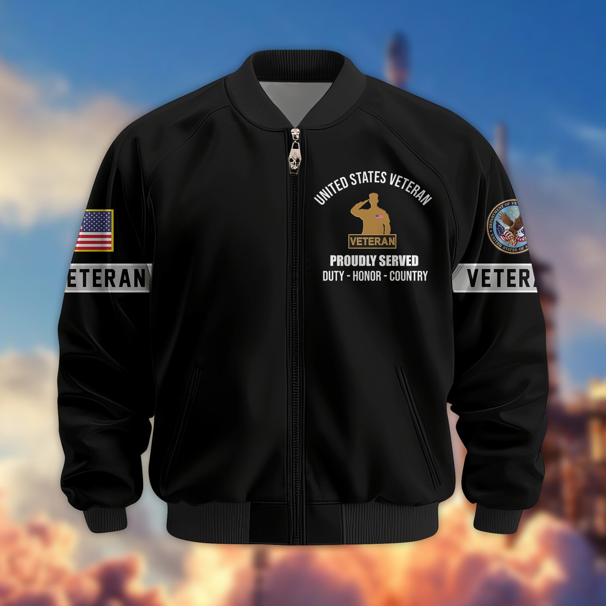 Premium US Veterans Bomber Jacket, Gifts For US Veterans, Gifts On Father's Day, Veterans Day.