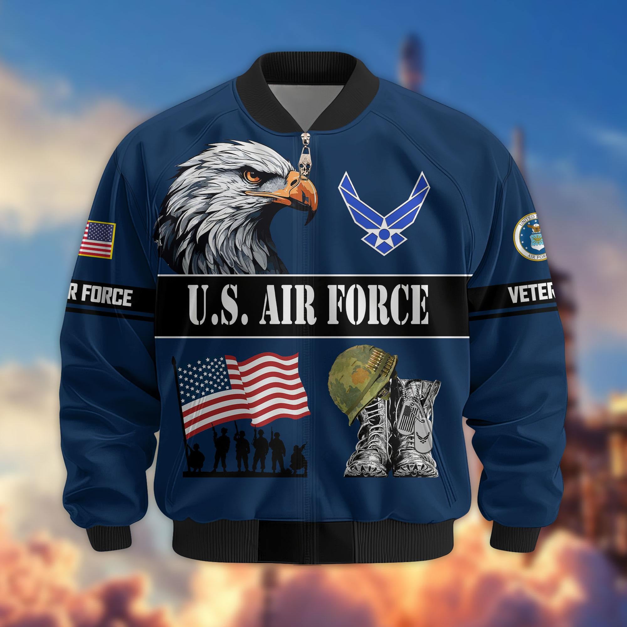 Premium US Veterans Bomber Jacket, Gifts For US Veterans, Gifts On Father's Day, Veterans Day.