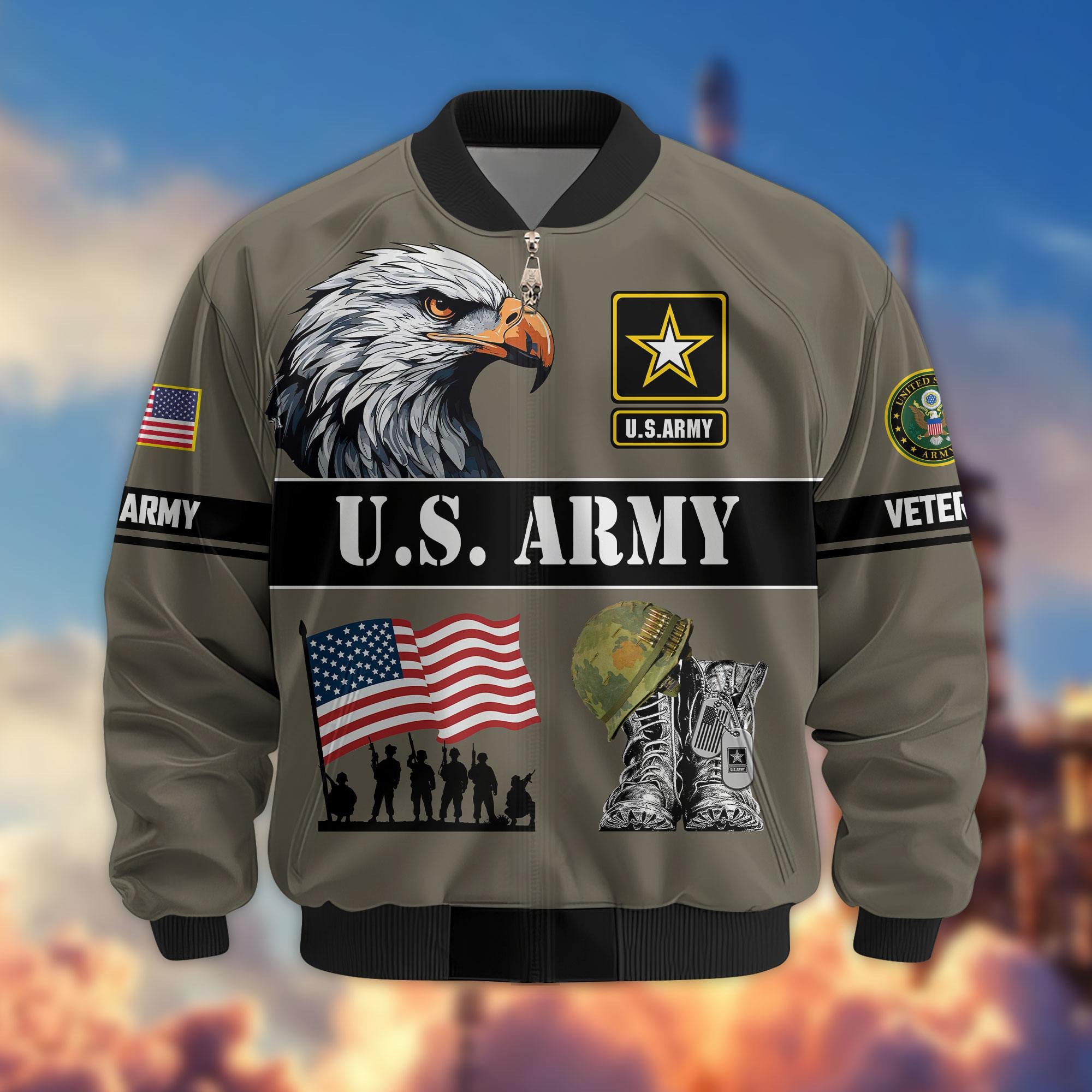 Premium US Veterans Bomber Jacket, Gifts For US Veterans, Gifts On Father's Day, Veterans Day.