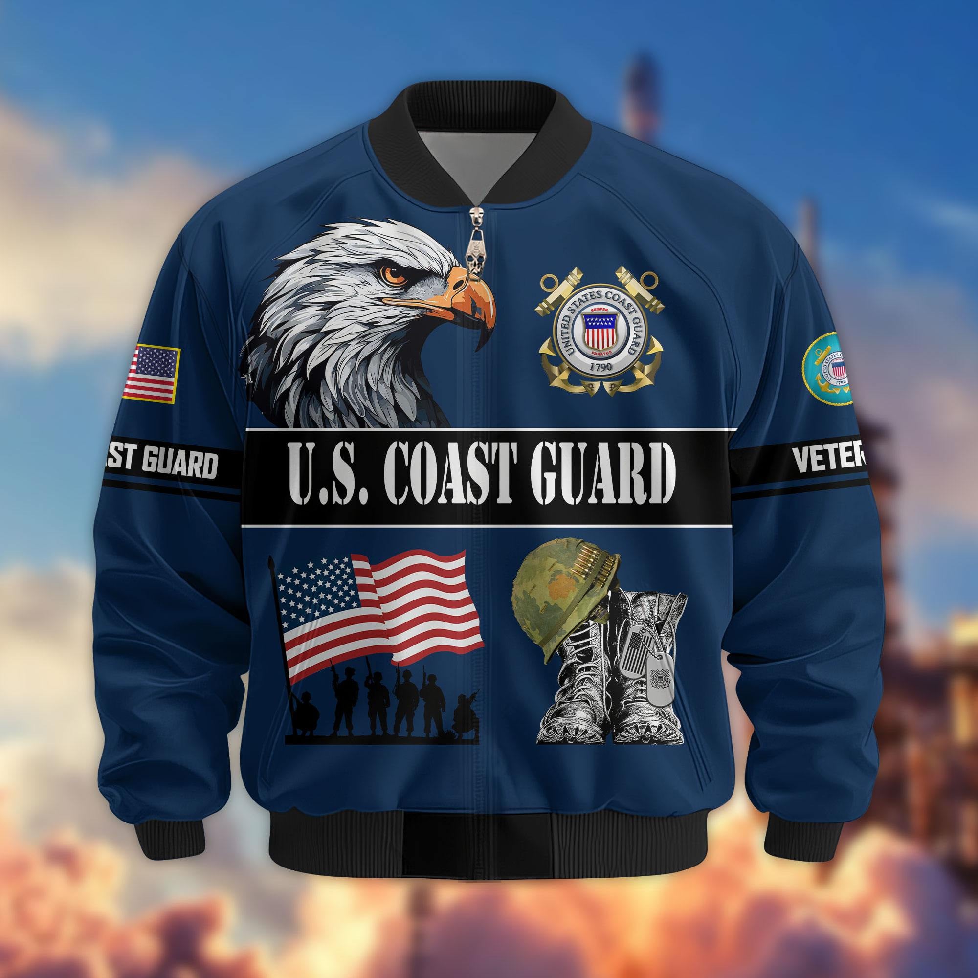 Premium US Veterans Bomber Jacket, Gifts For US Veterans, Gifts On Father's Day, Veterans Day.