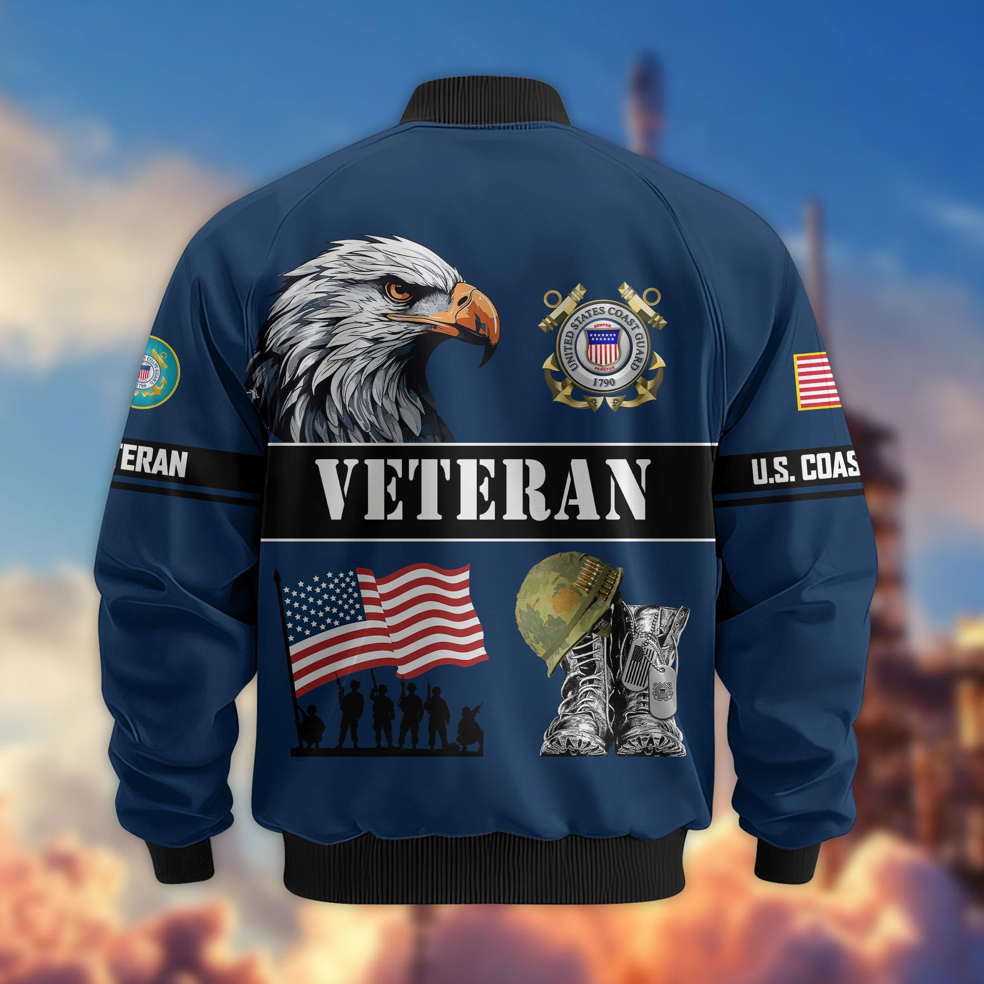 Premium US Veterans Bomber Jacket, Gifts For US Veterans, Gifts On Father's Day, Veterans Day.