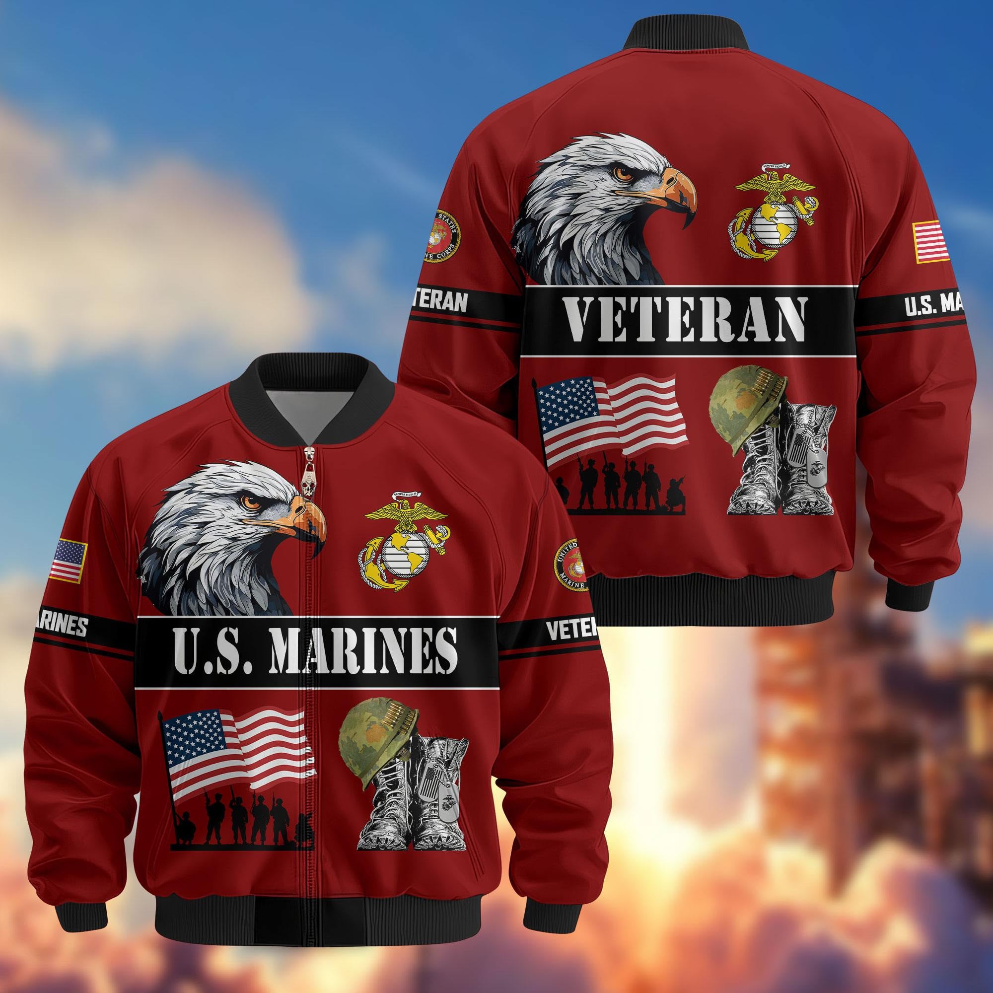 Premium US Veterans Bomber Jacket, Gifts For US Veterans, Gifts On Father's Day, Veterans Day.