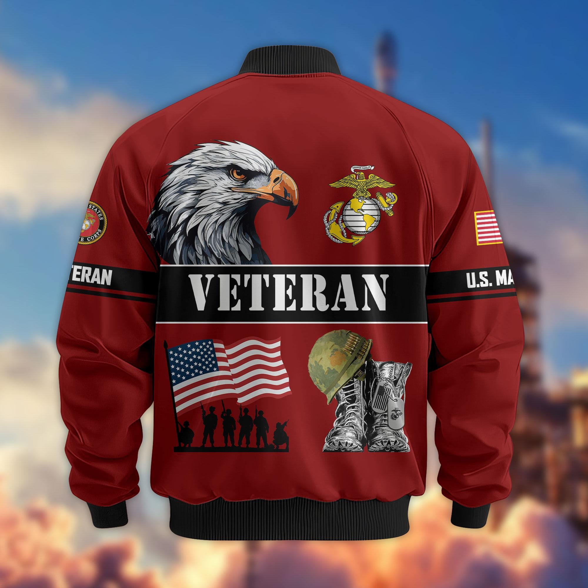 Premium US Veterans Bomber Jacket, Gifts For US Veterans, Gifts On Father's Day, Veterans Day.