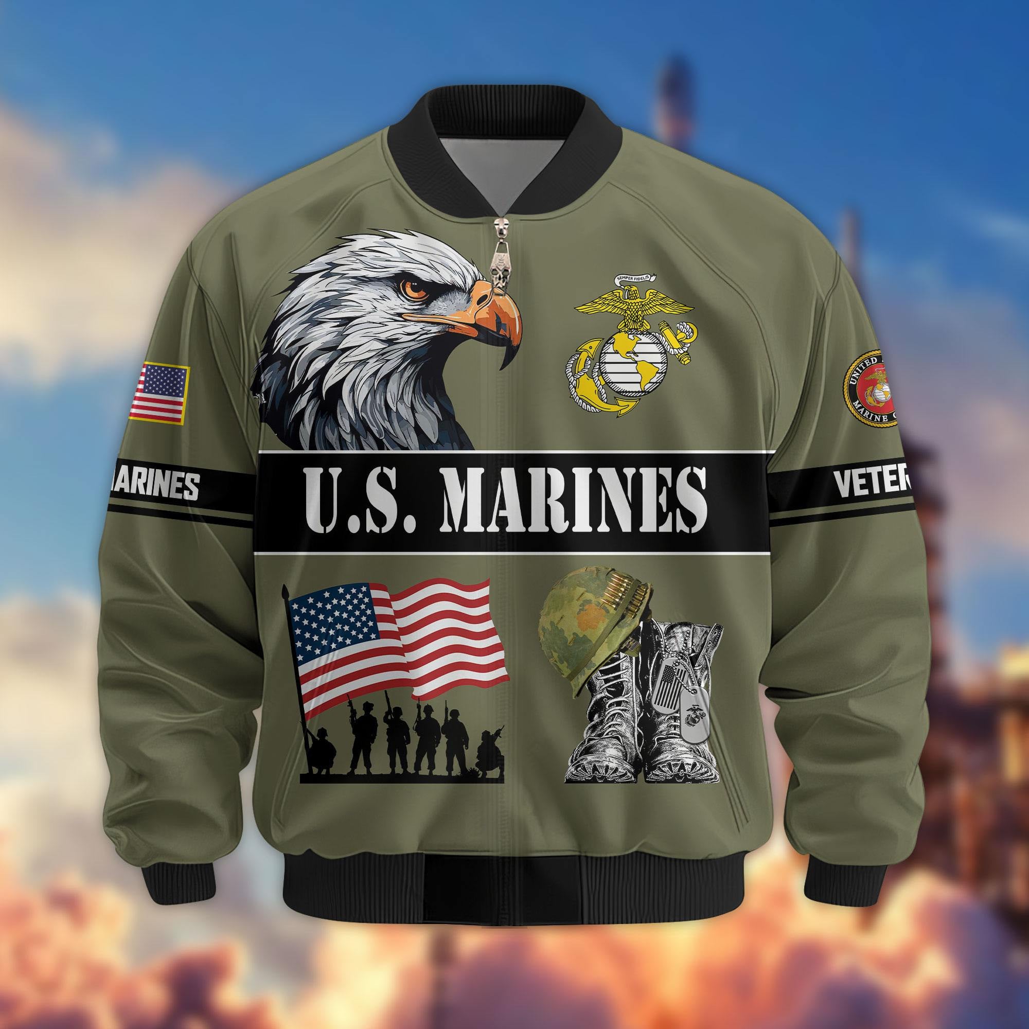 Premium US Veterans Bomber Jacket, Gifts For US Veterans, Gifts On Father's Day, Veterans Day.