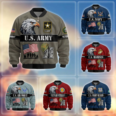 Premium US Veterans Bomber Jacket, Gifts For US Veterans, Gifts On Father's Day, Veterans Day.