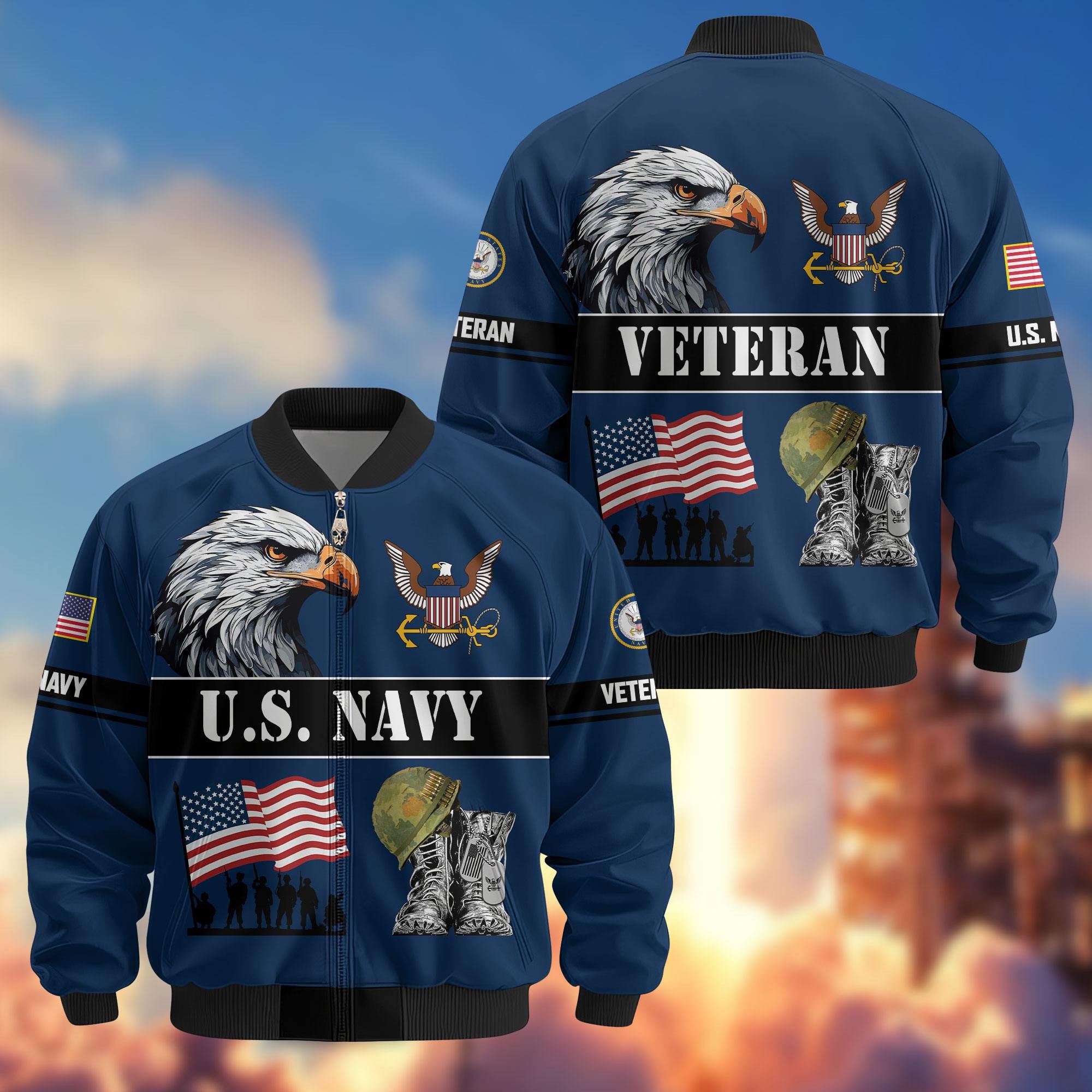 Premium US Veterans Bomber Jacket, Gifts For US Veterans, Gifts On Father's Day, Veterans Day.