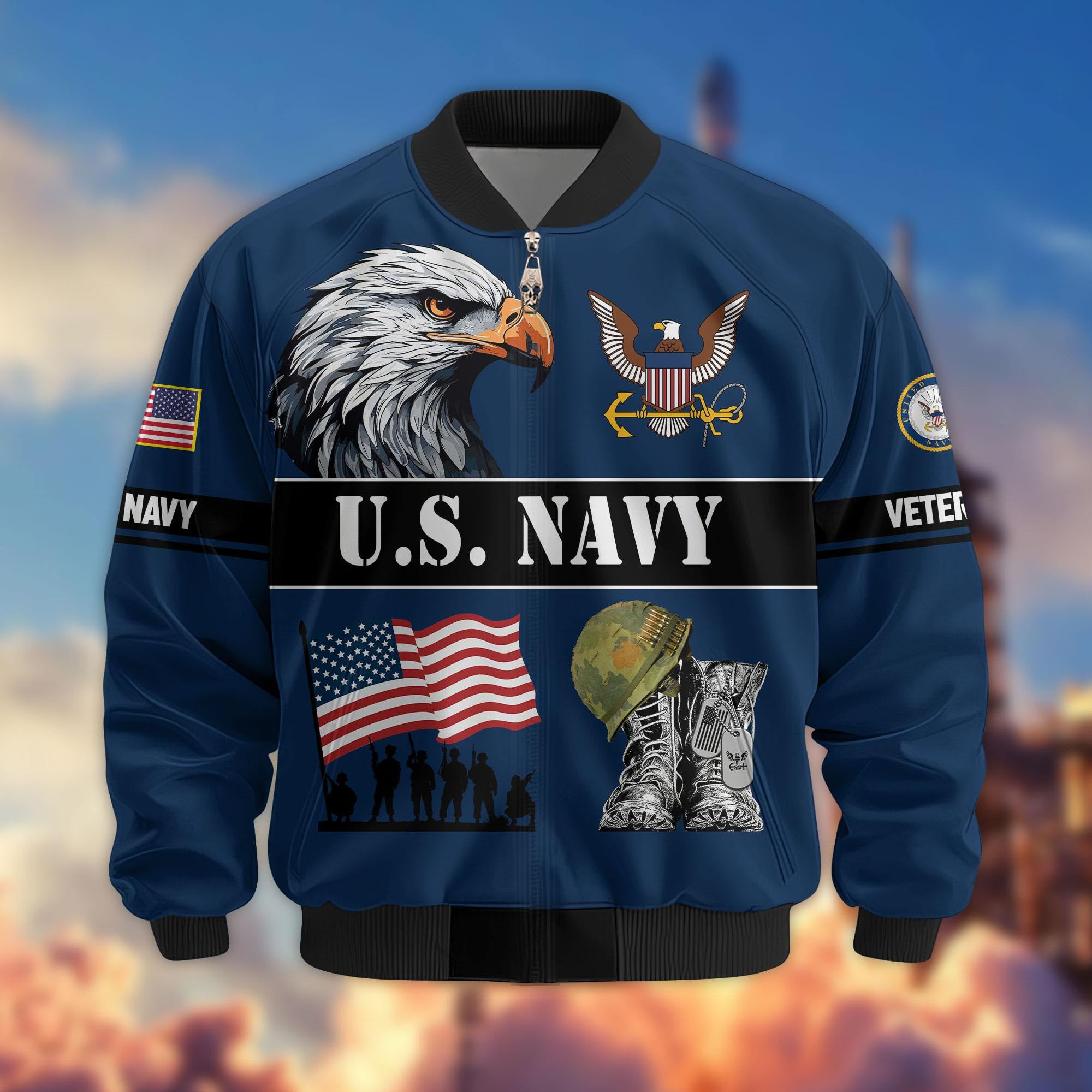 Premium US Veterans Bomber Jacket, Gifts For US Veterans, Gifts On Father's Day, Veterans Day.