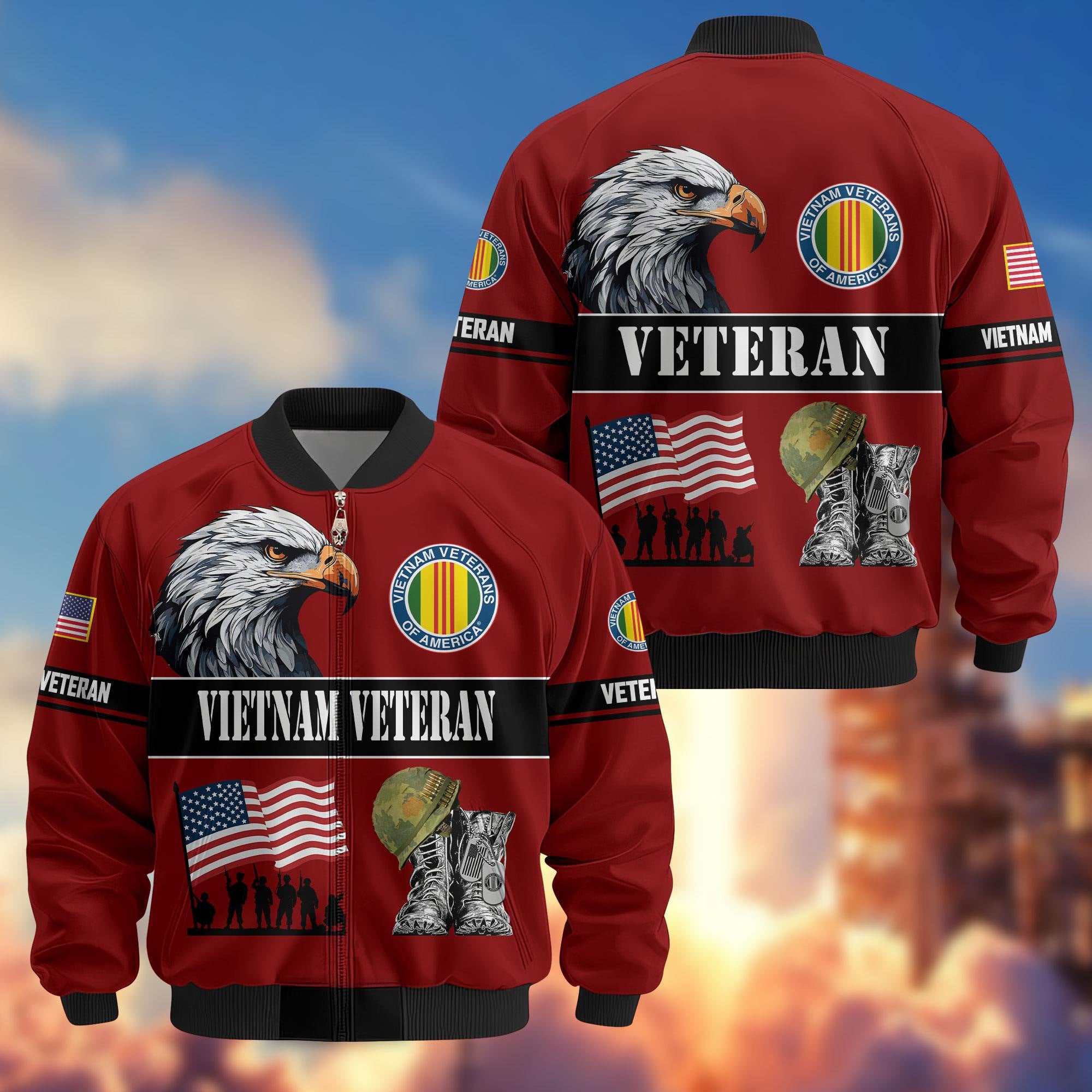 Premium US Veterans Bomber Jacket, Gifts For US Veterans, Gifts On Father's Day, Veterans Day.