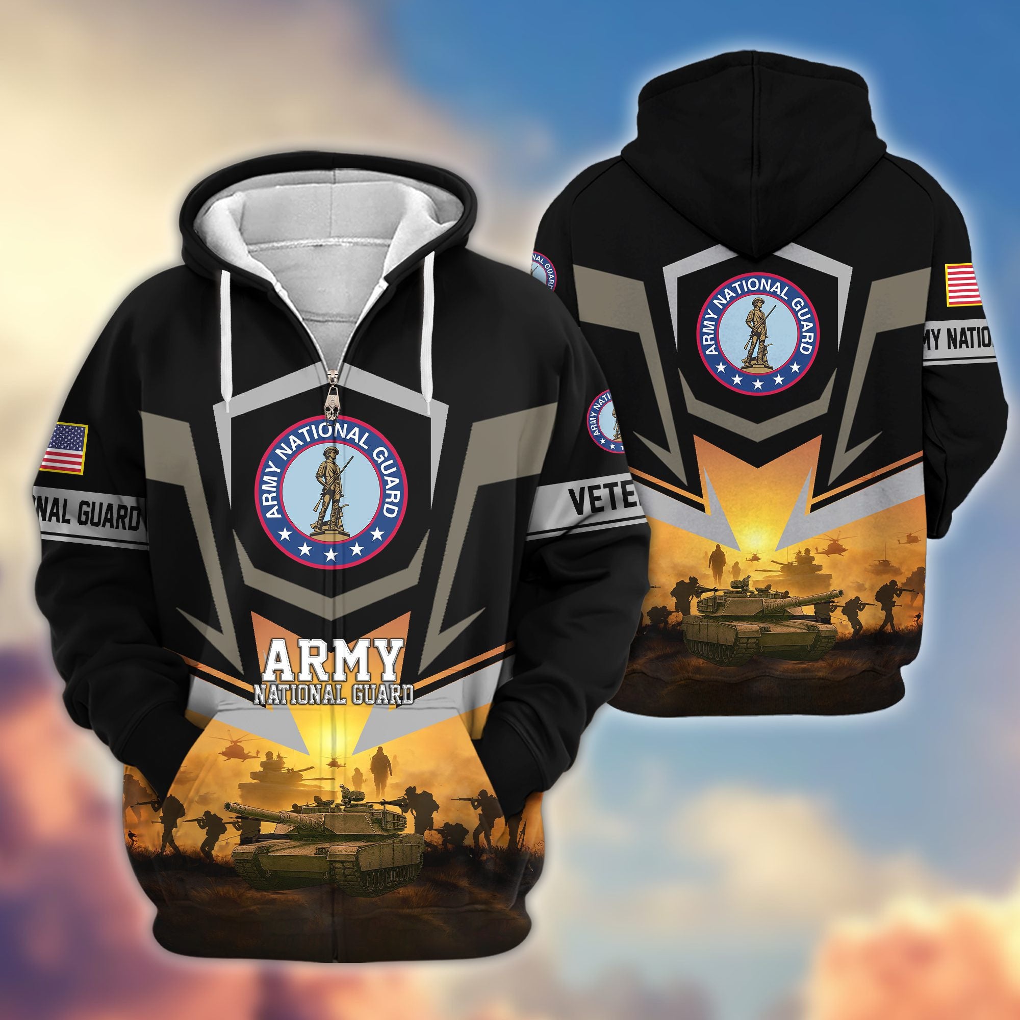 Premium US Veterans Zip Hoodie, Gifts For US Veterans, Gifts On Father's Day, Veterans Day.