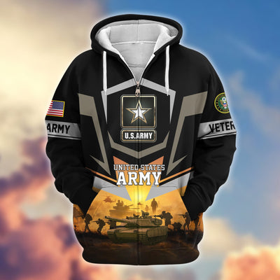 Premium US Veterans Zip Hoodie, Gifts For US Veterans, Gifts On Father's Day, Veterans Day.