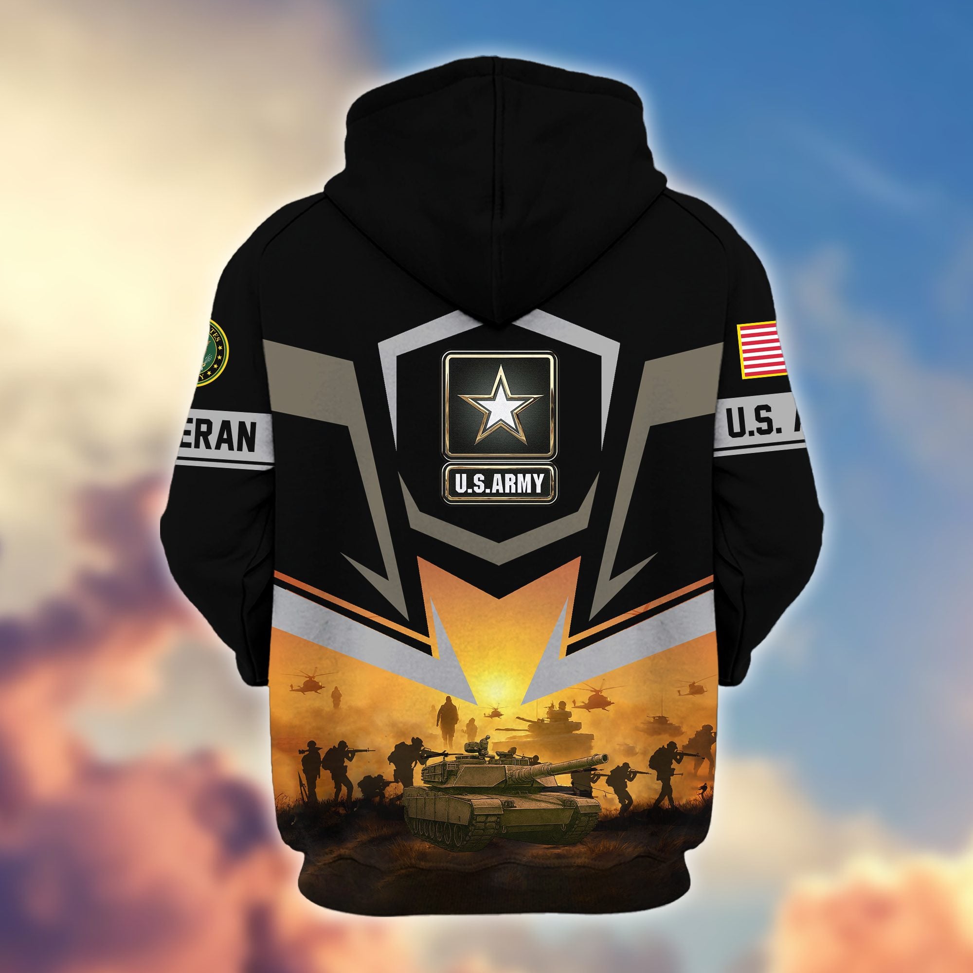 Premium US Veterans Zip Hoodie, Gifts For US Veterans, Gifts On Father's Day, Veterans Day.