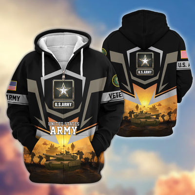 Premium US Veterans Zip Hoodie, Gifts For US Veterans, Gifts On Father's Day, Veterans Day.