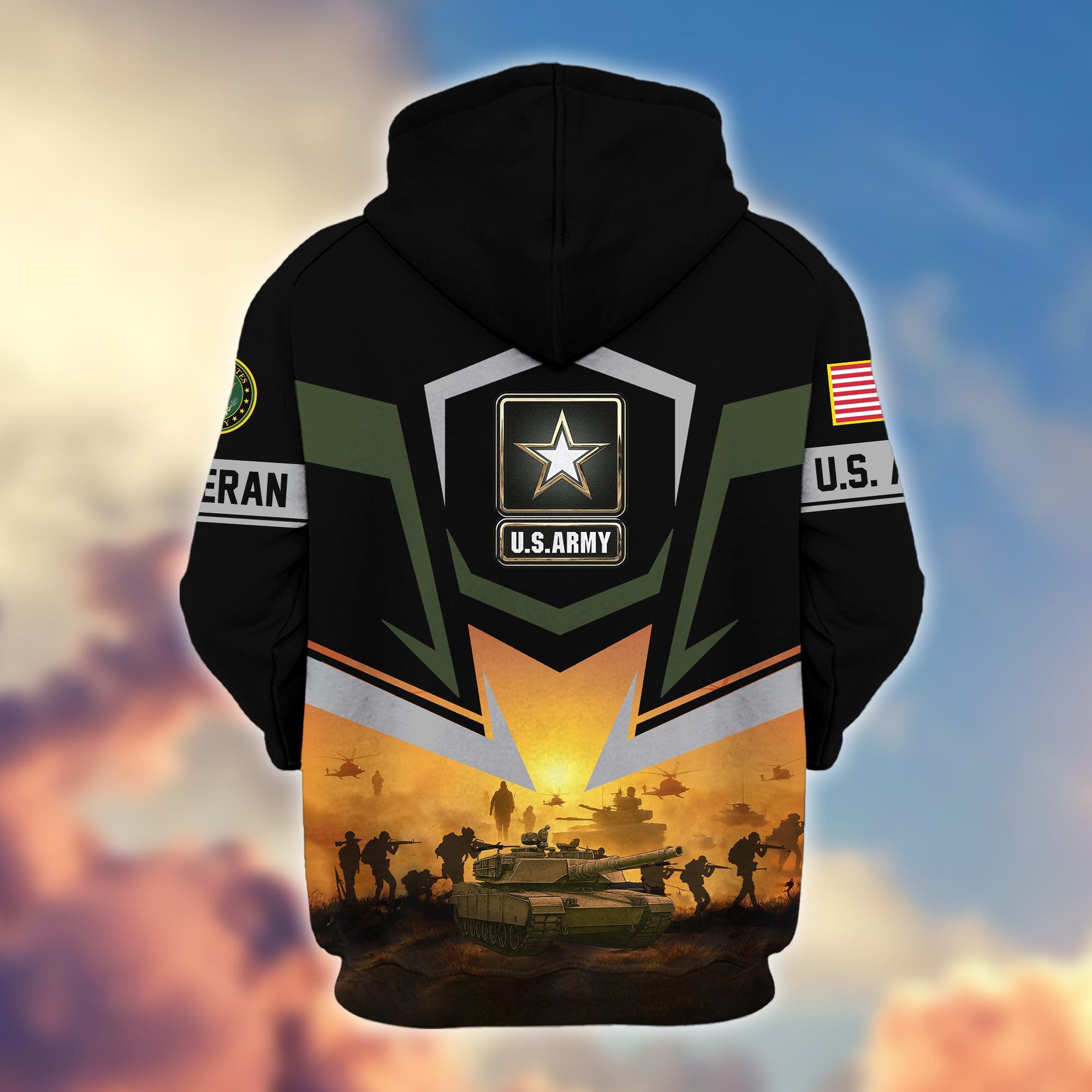 Premium US Veterans Zip Hoodie, Gifts For US Veterans, Gifts On Father's Day, Veterans Day.