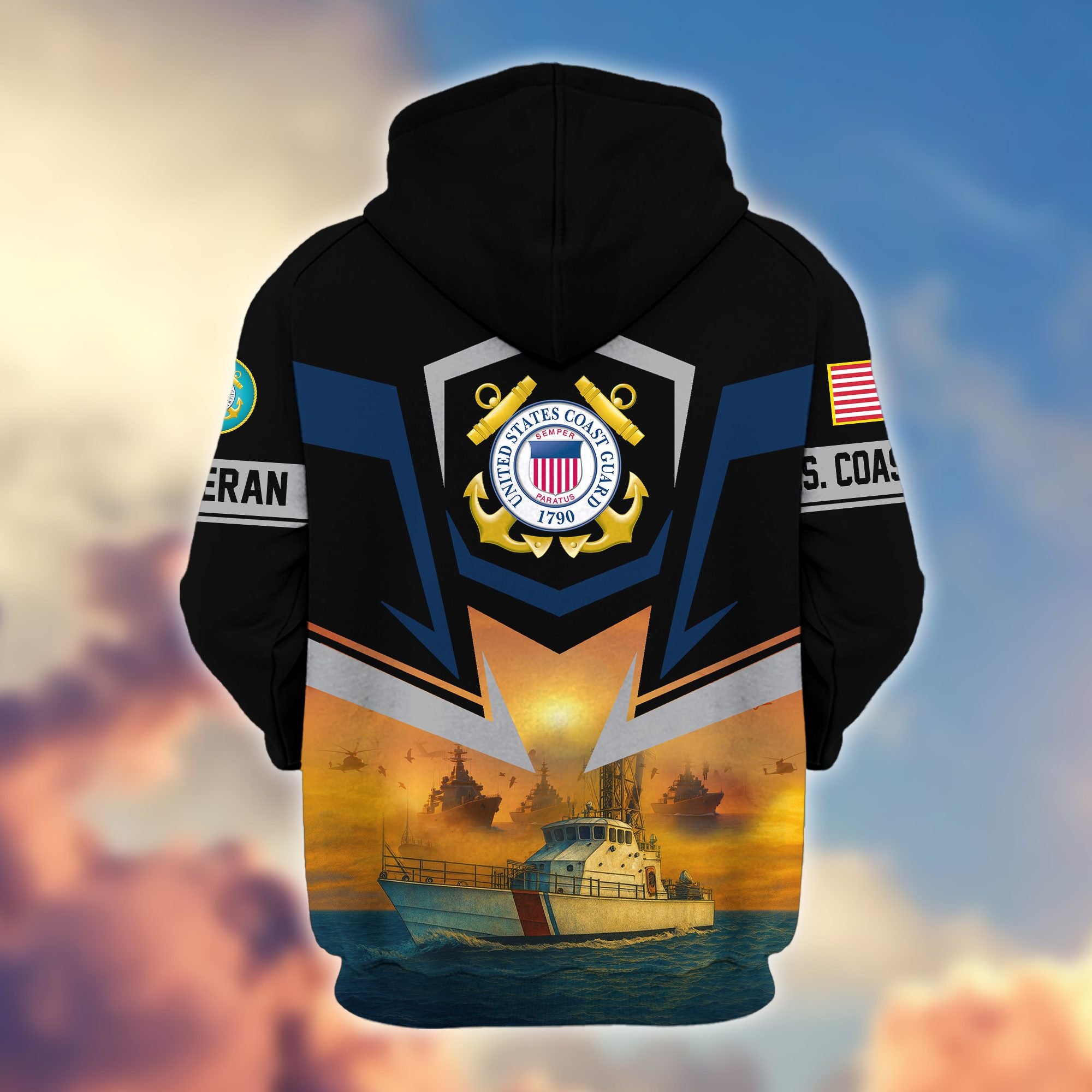 Premium US Veterans Zip Hoodie, Gifts For US Veterans, Gifts On Father's Day, Veterans Day.