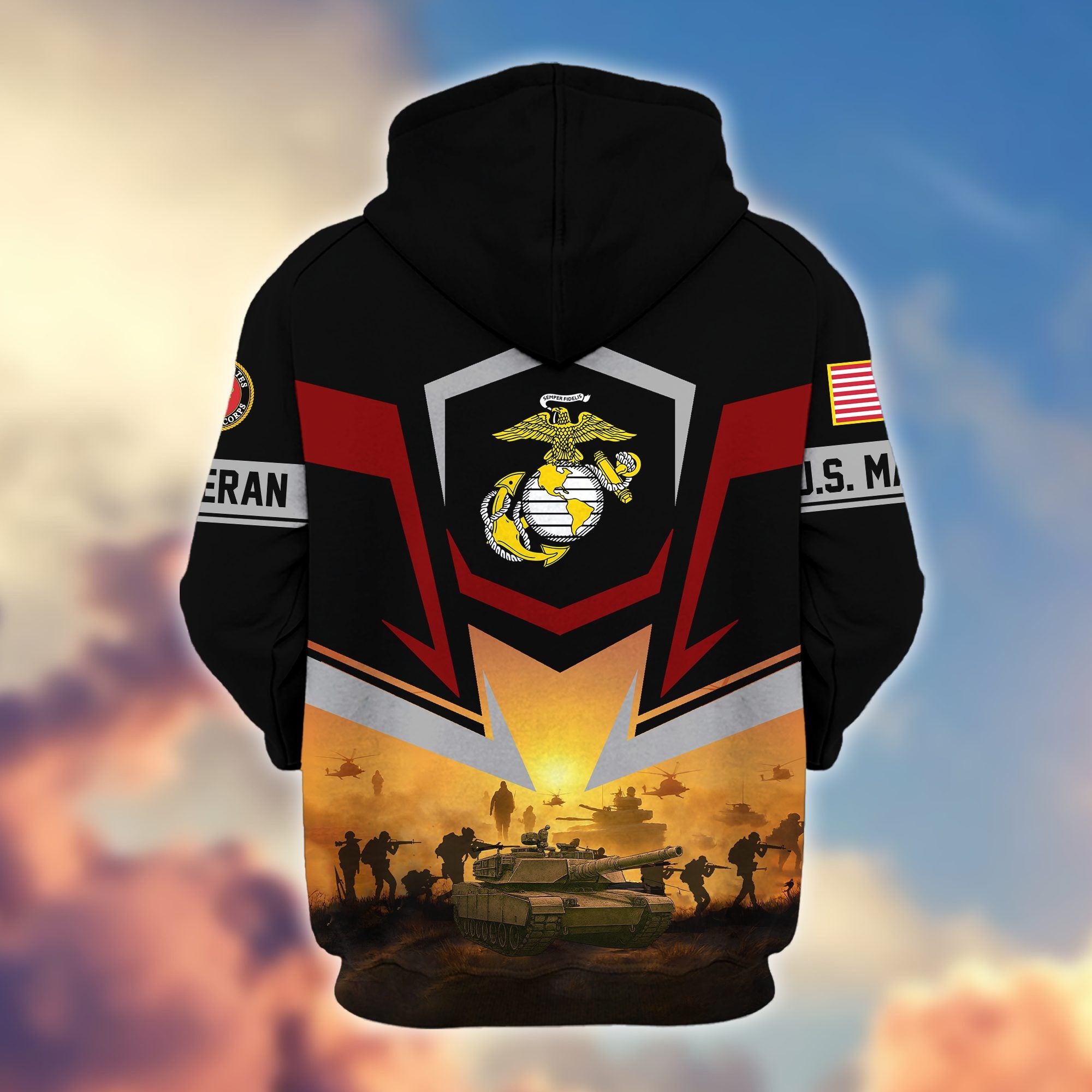 Premium US Veterans Zip Hoodie, Gifts For US Veterans, Gifts On Father's Day, Veterans Day.