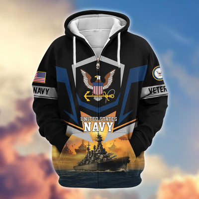 Premium US Veterans Zip Hoodie, Gifts For US Veterans, Gifts On Father's Day, Veterans Day.