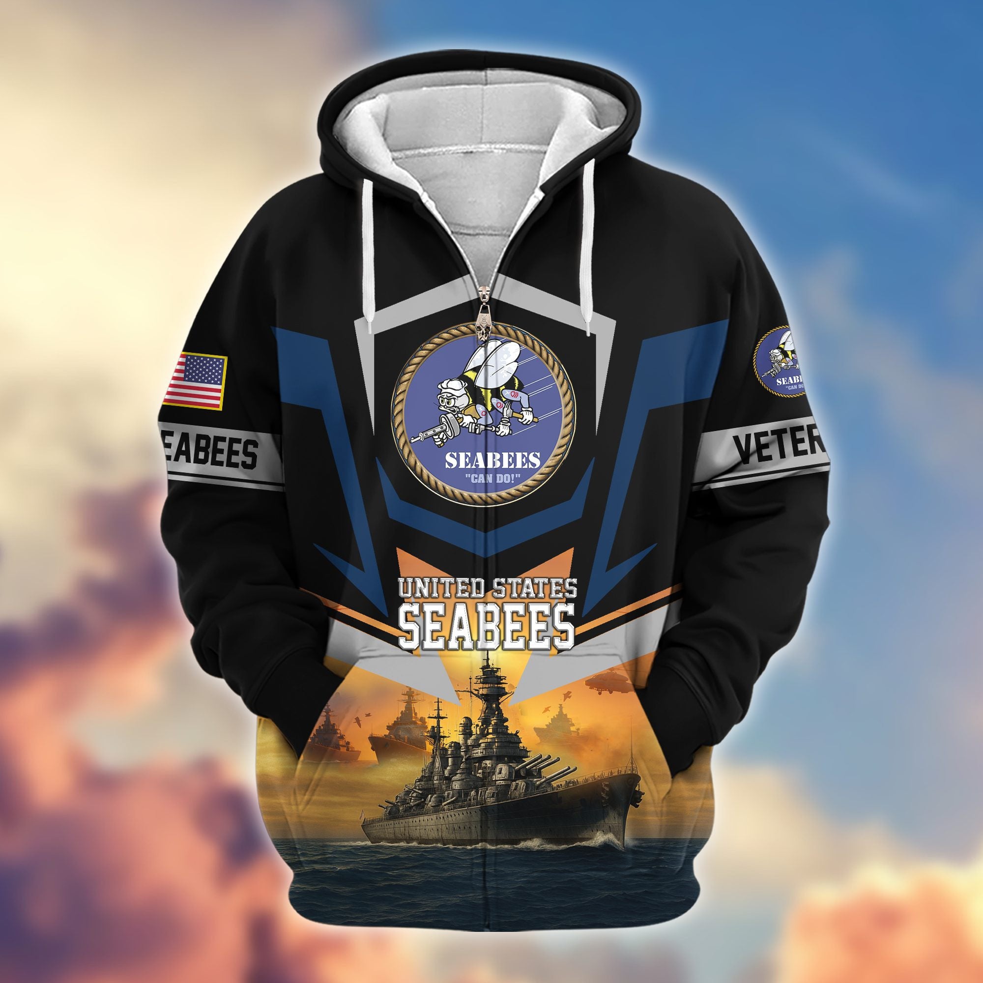 Premium US Veterans Zip Hoodie, Gifts For US Veterans, Gifts On Father's Day, Veterans Day.