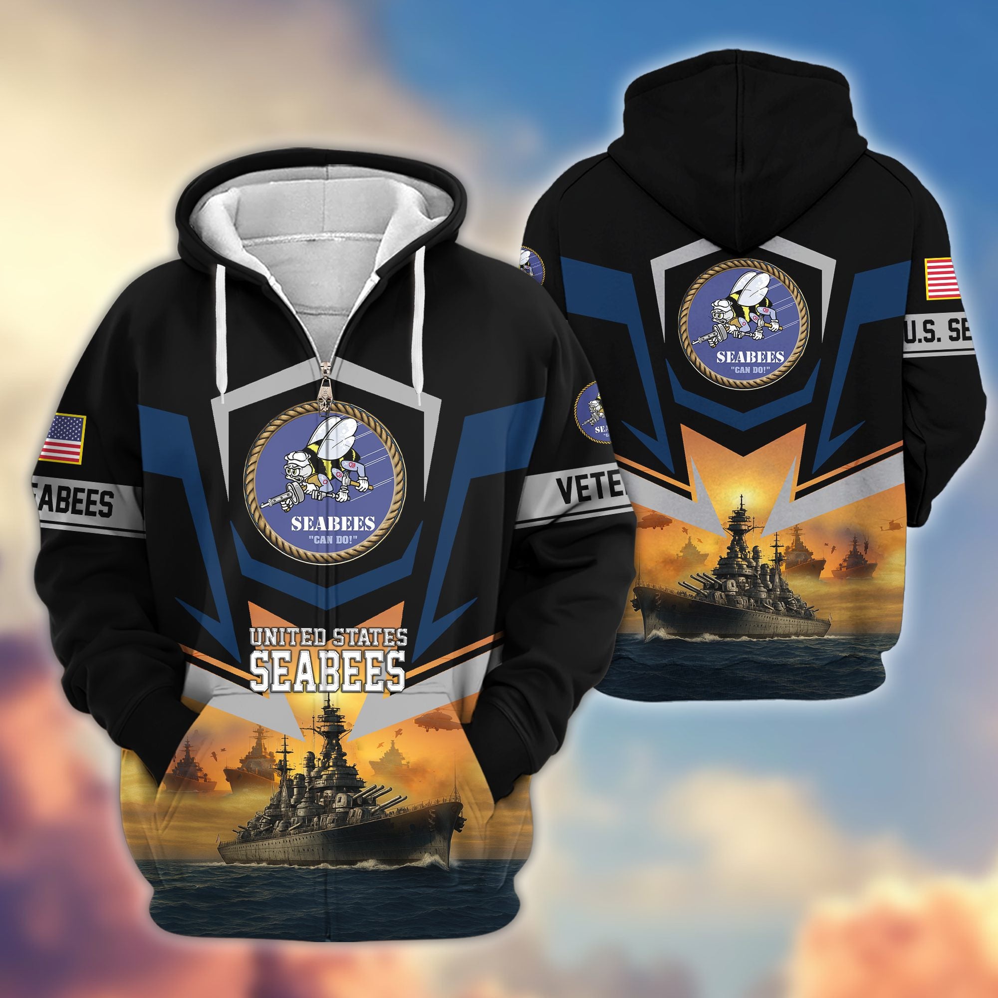 Premium US Veterans Zip Hoodie, Gifts For US Veterans, Gifts On Father's Day, Veterans Day.