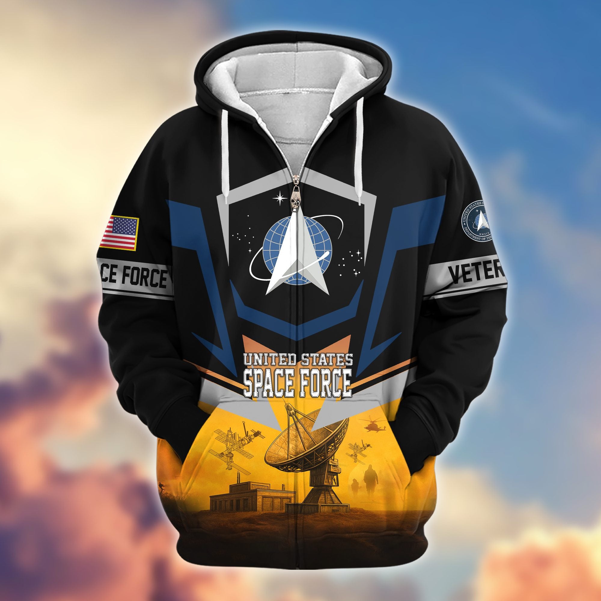Premium US Veterans Zip Hoodie, Gifts For US Veterans, Gifts On Father's Day, Veterans Day.