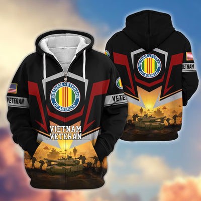 Premium US Veterans Zip Hoodie, Gifts For US Veterans, Gifts On Father's Day, Veterans Day.