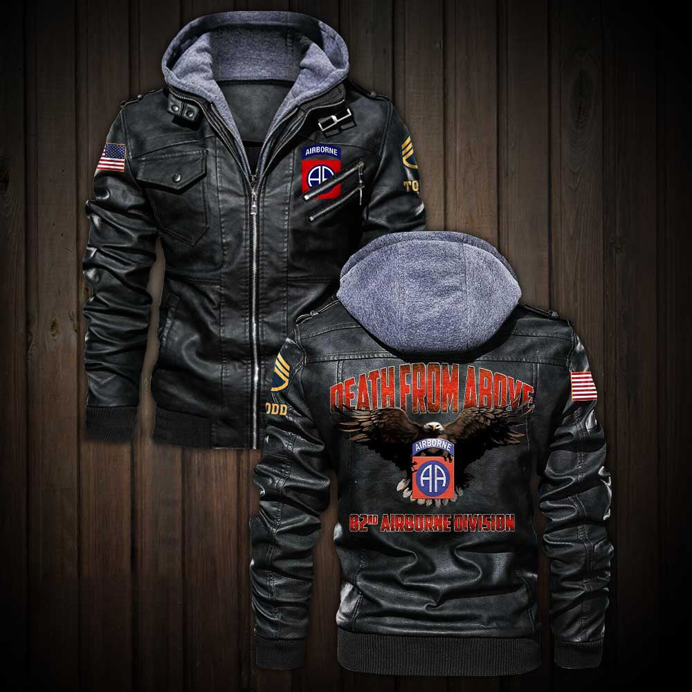 Premium Custom 82nd Airborne Division US Army Leather Jacket, Gifts For Army Veteran, Gifts On Father's Day, Veterans Day.