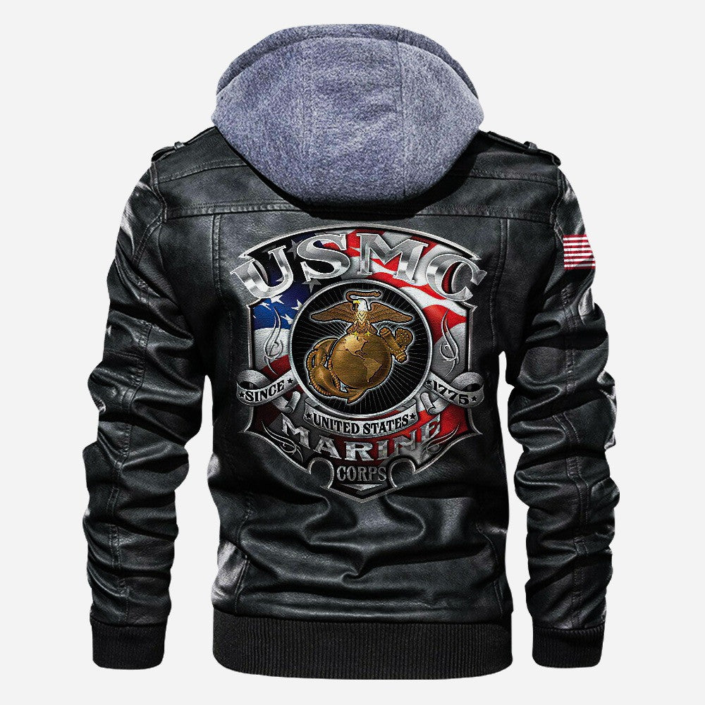 Premium USMC Leather Jacket, Gifts For Marine Veteran, Gifts On Father's Day, Veterans Day.