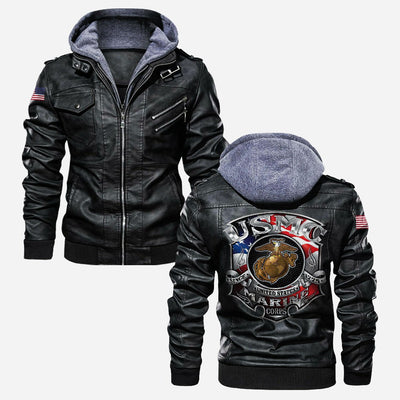 Premium USMC Leather Jacket, Gifts For Marine Veteran, Gifts On Father's Day, Veterans Day.