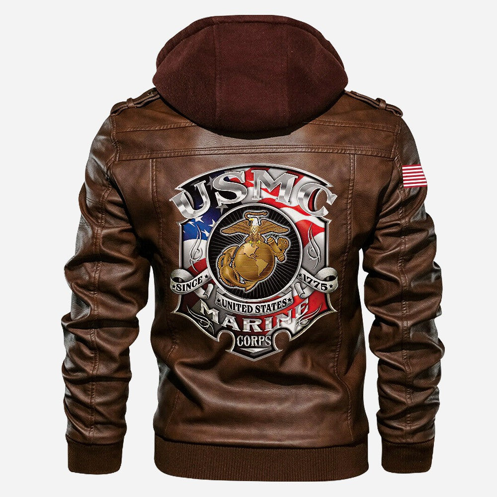 Premium USMC Leather Jacket, Gifts For Marine Veteran, Gifts On Father's Day, Veterans Day.