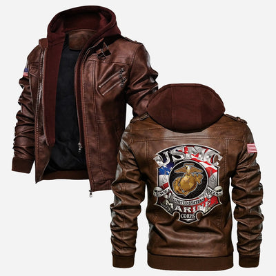 Premium USMC Leather Jacket, Gifts For Marine Veteran, Gifts On Father's Day, Veterans Day.