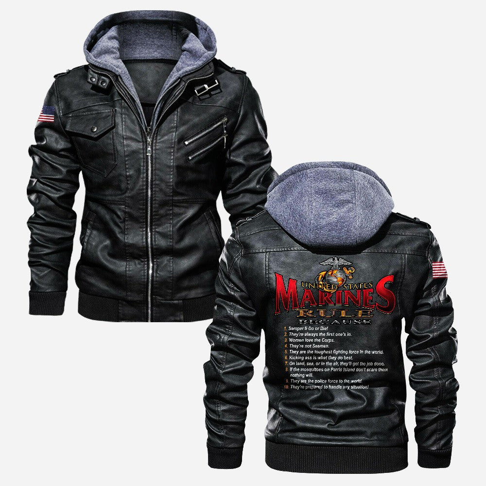Premium USMC Leather Jacket, Gifts For Marine Veteran, Gifts On Father's Day, Veterans Day.