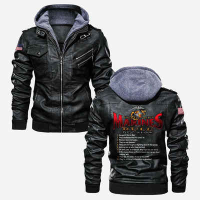 Premium USMC Leather Jacket, Gifts For Marine Veteran, Gifts On Father's Day, Veterans Day.