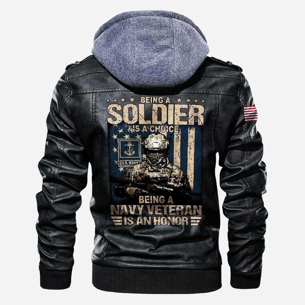 Premium US Navy Leather Jacket, Gifts For Navy Veteran, Gifts On Father's Day, Veterans Day.