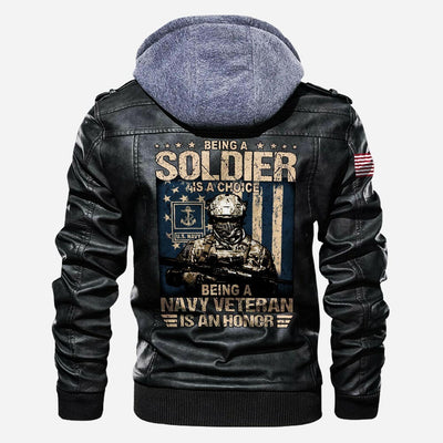 Premium US Navy Leather Jacket, Gifts For Navy Veteran, Gifts On Father's Day, Veterans Day.