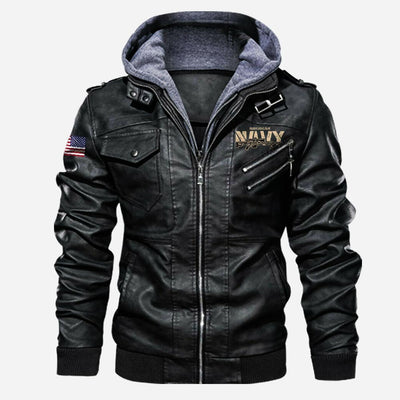 Premium US Navy Leather Jacket, Gifts For Navy Veteran, Gifts On Father's Day, Veterans Day.