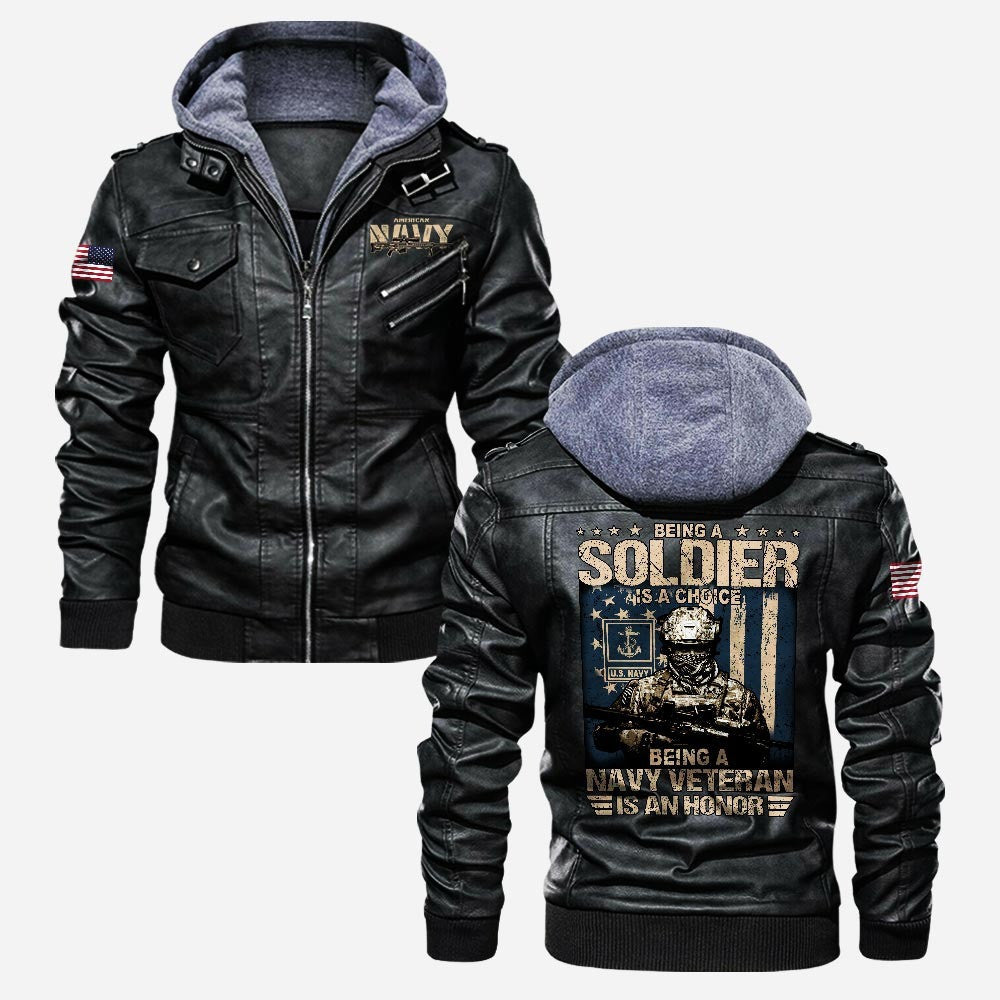 Premium US Navy Leather Jacket, Gifts For Navy Veteran, Gifts On Father's Day, Veterans Day.