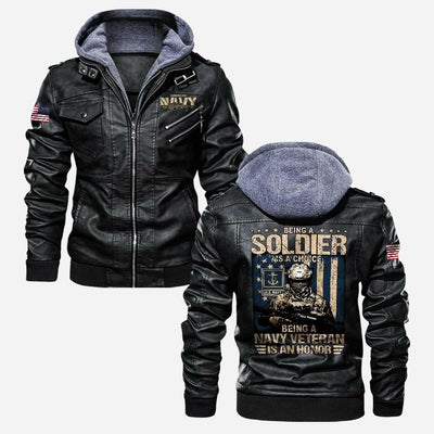 Premium US Navy Leather Jacket, Gifts For Navy Veteran, Gifts On Father's Day, Veterans Day.