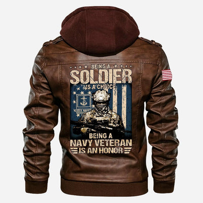 Premium US Navy Leather Jacket, Gifts For Navy Veteran, Gifts On Father's Day, Veterans Day.